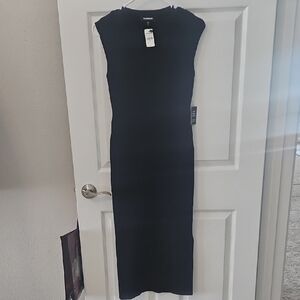 Express Black Cap Sleeve Maxi Dress With A Side Slit